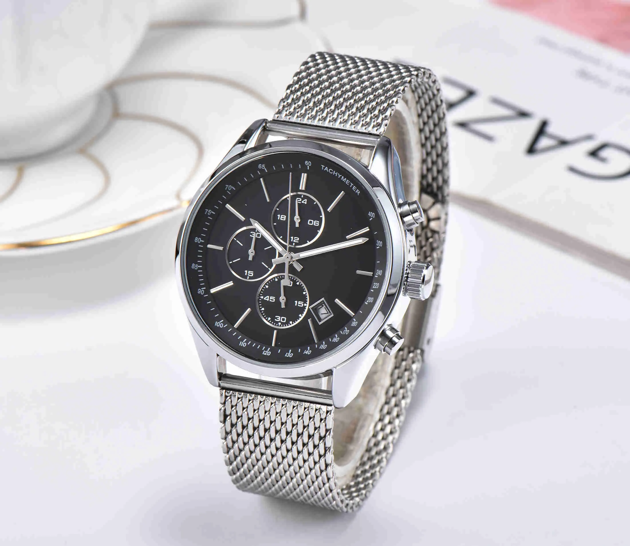 2021 relógios masculinos de luxo todos os ponteiros trabalho funcional cronógrafo relógio de quartzo pulseira de aço inoxidável à prova dwaterproof água designer parar watch244o