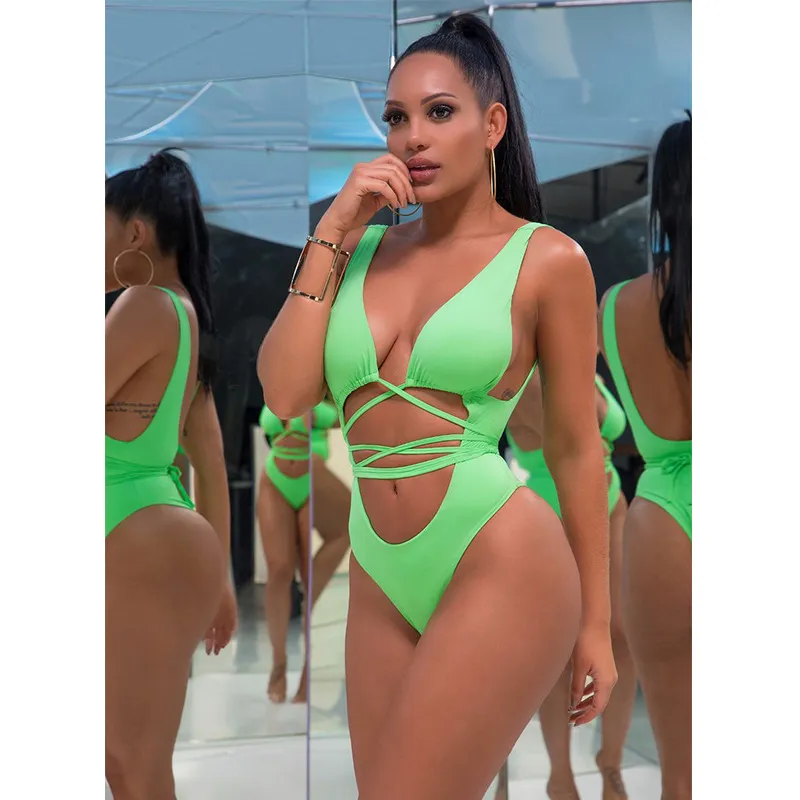 Bandage Thong Swimsuit Women One Piece Swimwear Padded Swimming Suit Ladies Bathing Suits Monokini Sexy Beachwear7534957