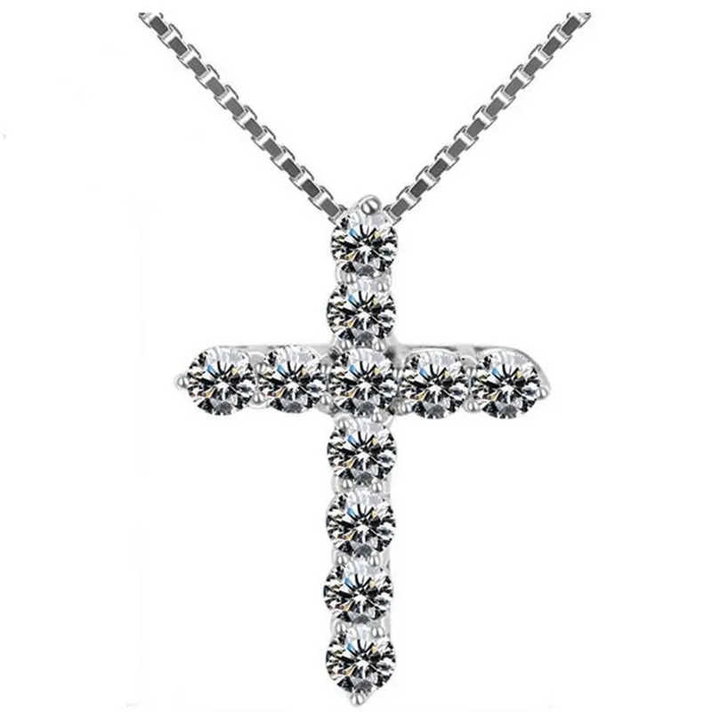 Новый INS Cross Cross Pendant Luxury Jewelry 925 Серебряный серебряный серебряный круглый порез белый топаз CZ Diamond Gemstones Lucky Party Women Ожерелье Wit3267