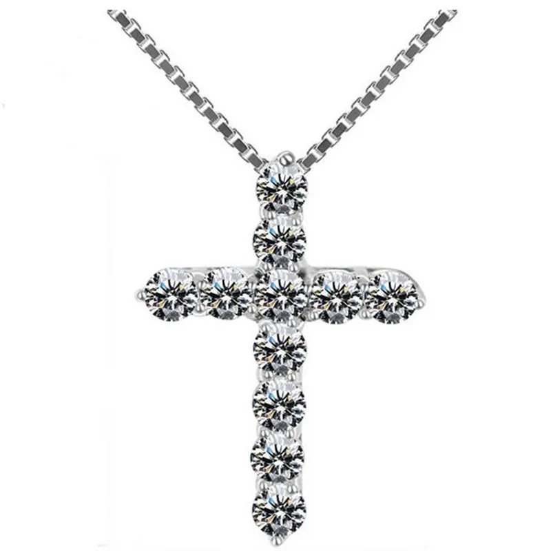 New Ins Cross Pendant Luxury Jewelry 925 Sterling Silver Round Cut White Topaz CZ Diamond Gemstones Lucky Party Women Necklace Wit3267