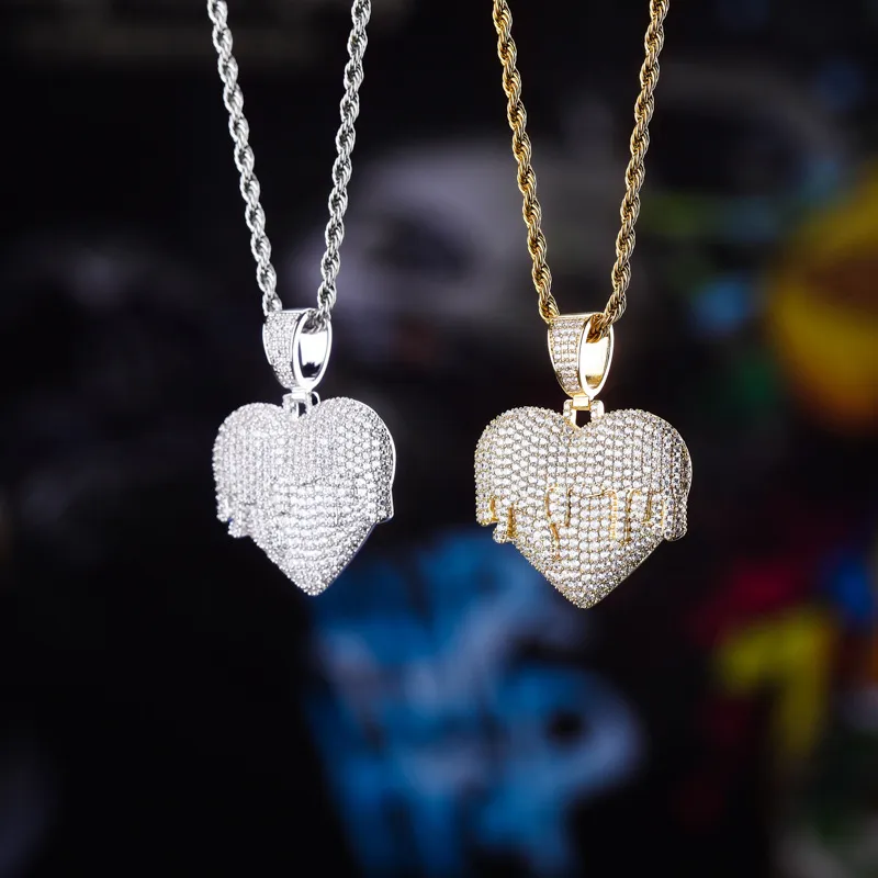 Hip Hop Bling Chains Jóias Homens Iced Out Pingente Luxo Designer Coração Pingentes Colar Diamante Moda Amor Charme Ouro Prata P216S