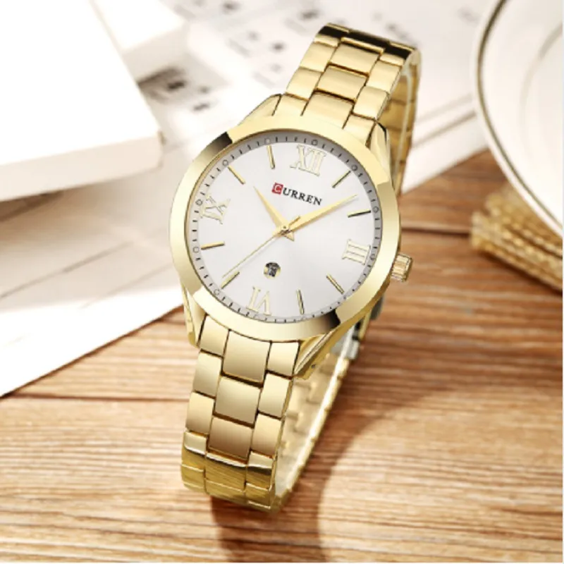 Куррен золото часы, которые женщины смотрят дамы 9007 стальные женские браслеты, часы женского пола Relogio feminino montre femme320d