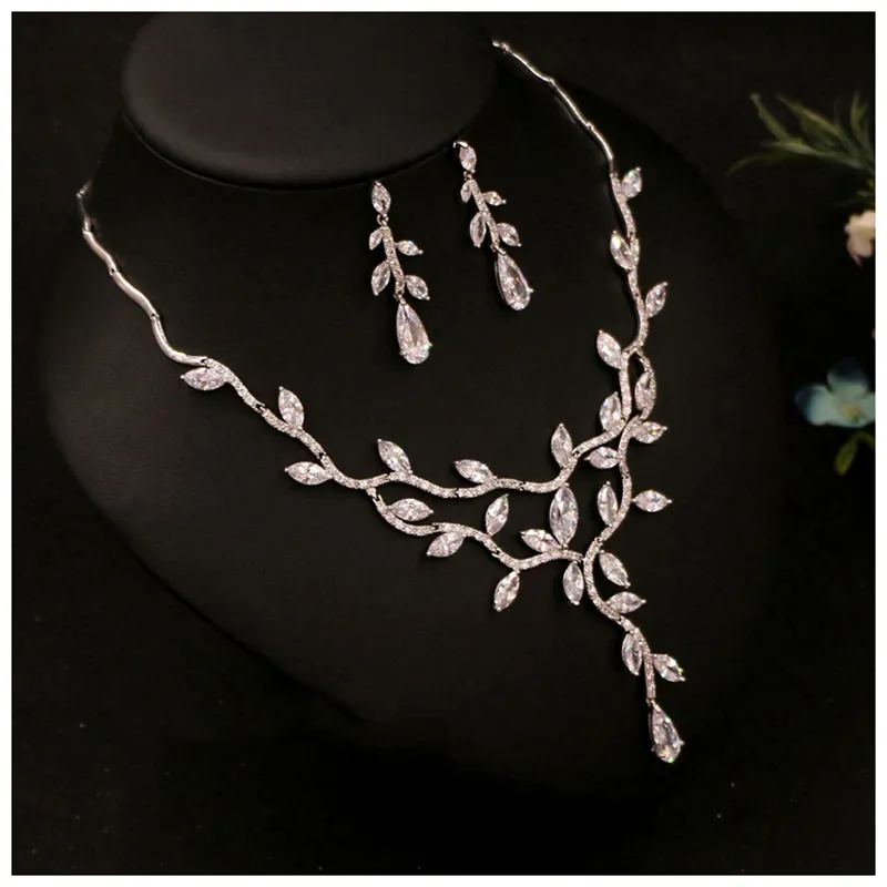 Zircon Wedding Jewelry Sets Choker Necklace Wedding Necklaces and Earrings for Women Floral Wedding Accessories298R