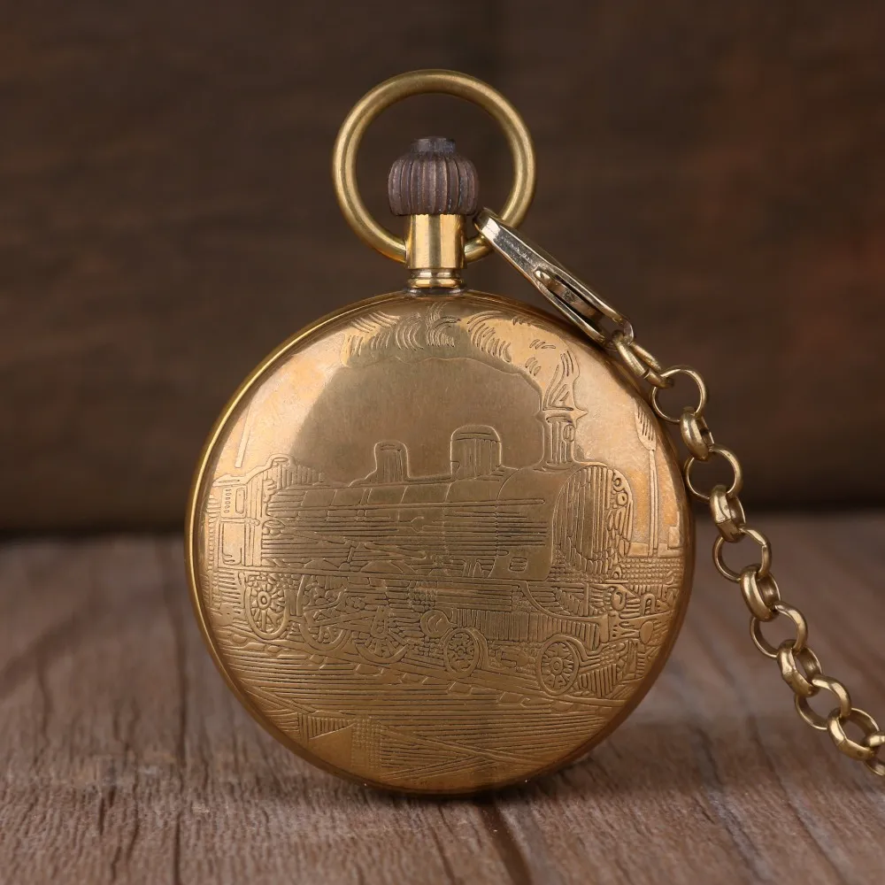 Orologio da tasca meccanico vintage in rame retrò da uomo in lega di Londra con catena in metallo Steampunk Roman268q