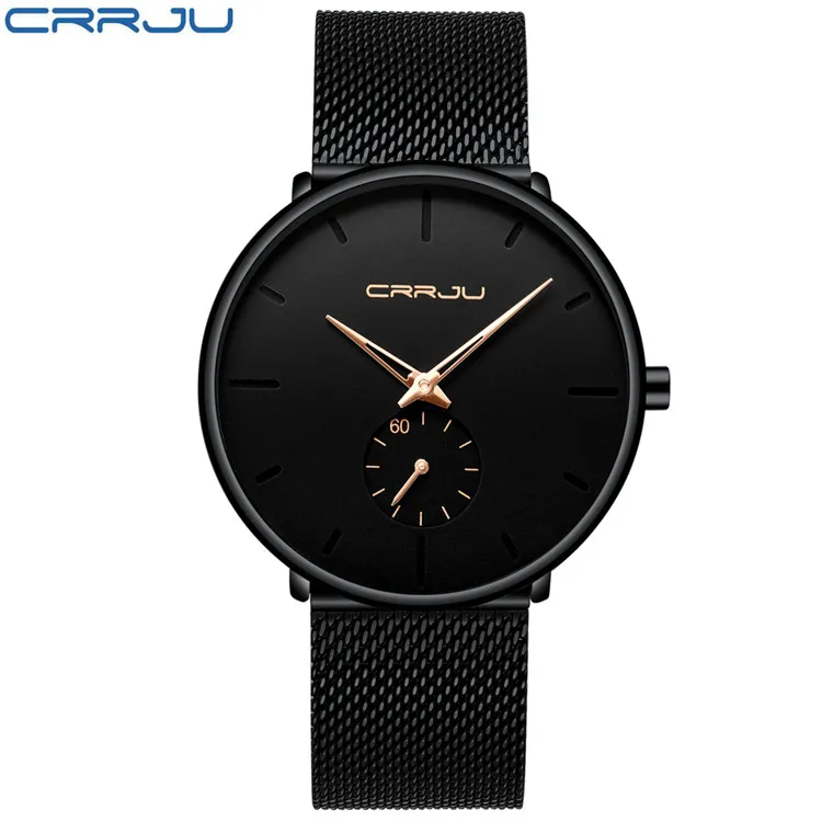 Crrju Top Brand Luxury Quartz Watch Men Casual Black Japan Quartz-Watch rostfritt stål Face Ultra Thin Clock Man Relogio New283R