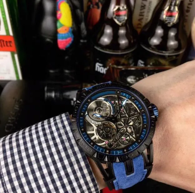 Relojes para hombre con movimiento automático, correa de cuero resistente al agua, reloj masculino de 46mm, relojes de pulsera para hombre FXCALIBUR Watches266e