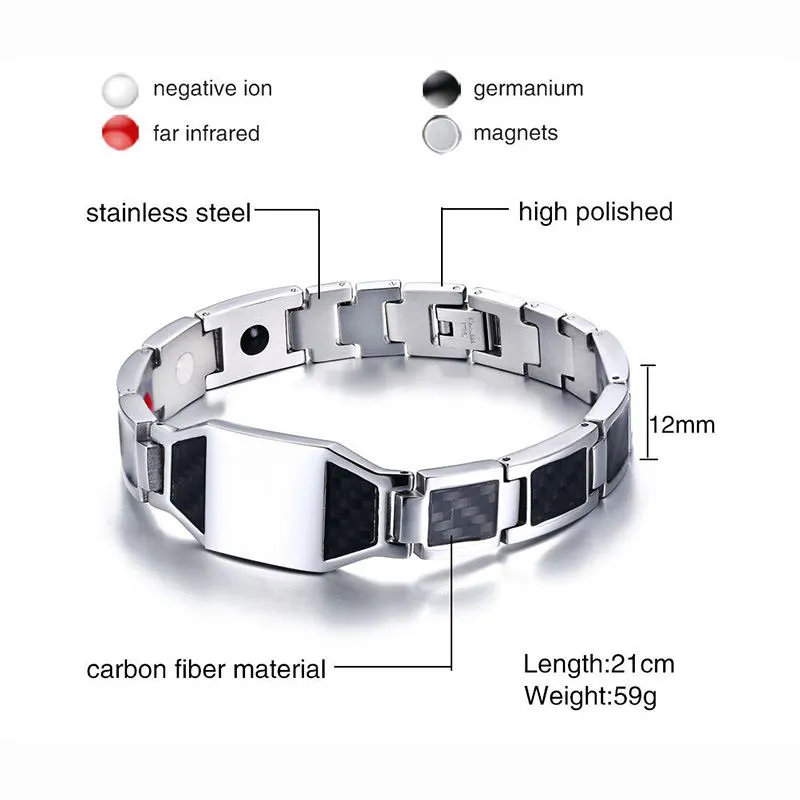 Aço inoxidável pulseiras de fibra carbono homem cavaleiros templários cruz em tira cor relógio marcas magnética saúde thready pulseira men319b