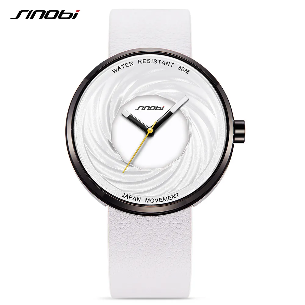 Sinobi Orologio da donna di moda quadrante grande nuovo design creativo eddy cinturino in pelle di alta qualità orologi bianchi casual relojes para mujer270g