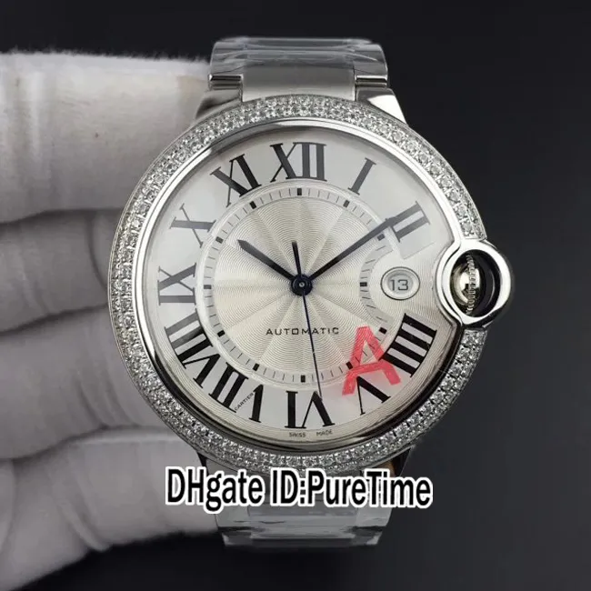 Nieuwe V6F WE9009Z3 ETA A2824 automatisch herenhorloge diamanten bezel witte getextureerde wijzerplaat zwarte Romeinse markeringen stalen armband editie 323F