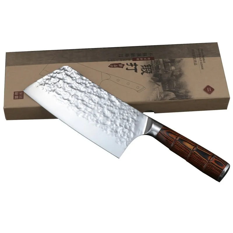 LNIFE de cuisine en acier inoxydable de 7 pouces, couperet Santoku couteaux de boucher avec manche en bois de couleur 224H