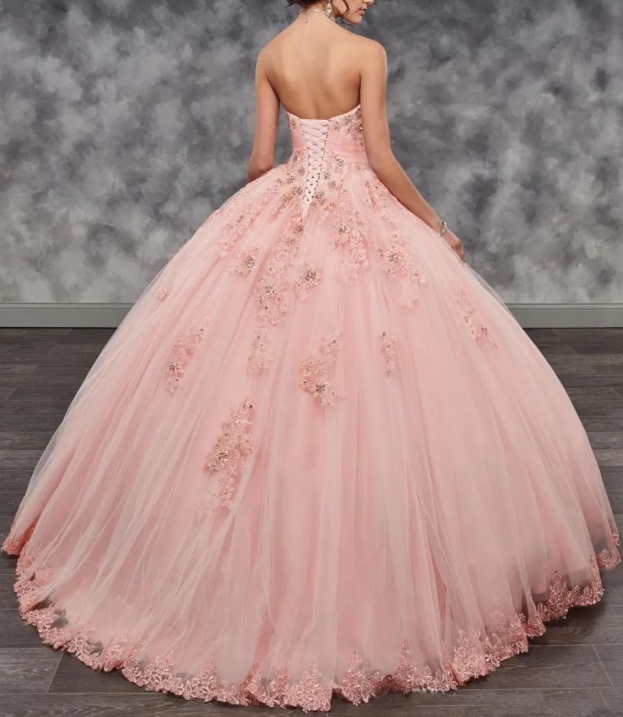 Lindo rosa quinceanera vestido de baile querida renda com miçangas 2022 vestidos de festa para meninas 15 anos2370