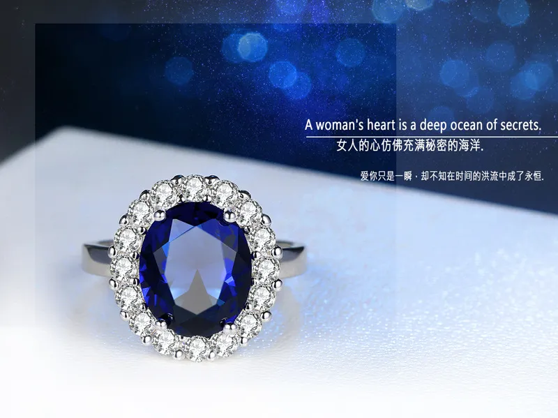 Princess Diana William Kate Blue Cubic Zircon -förlovningsringar för kvinnor 925 Sterling Silver Wedding Ring Jewelry Gift XR234263Y