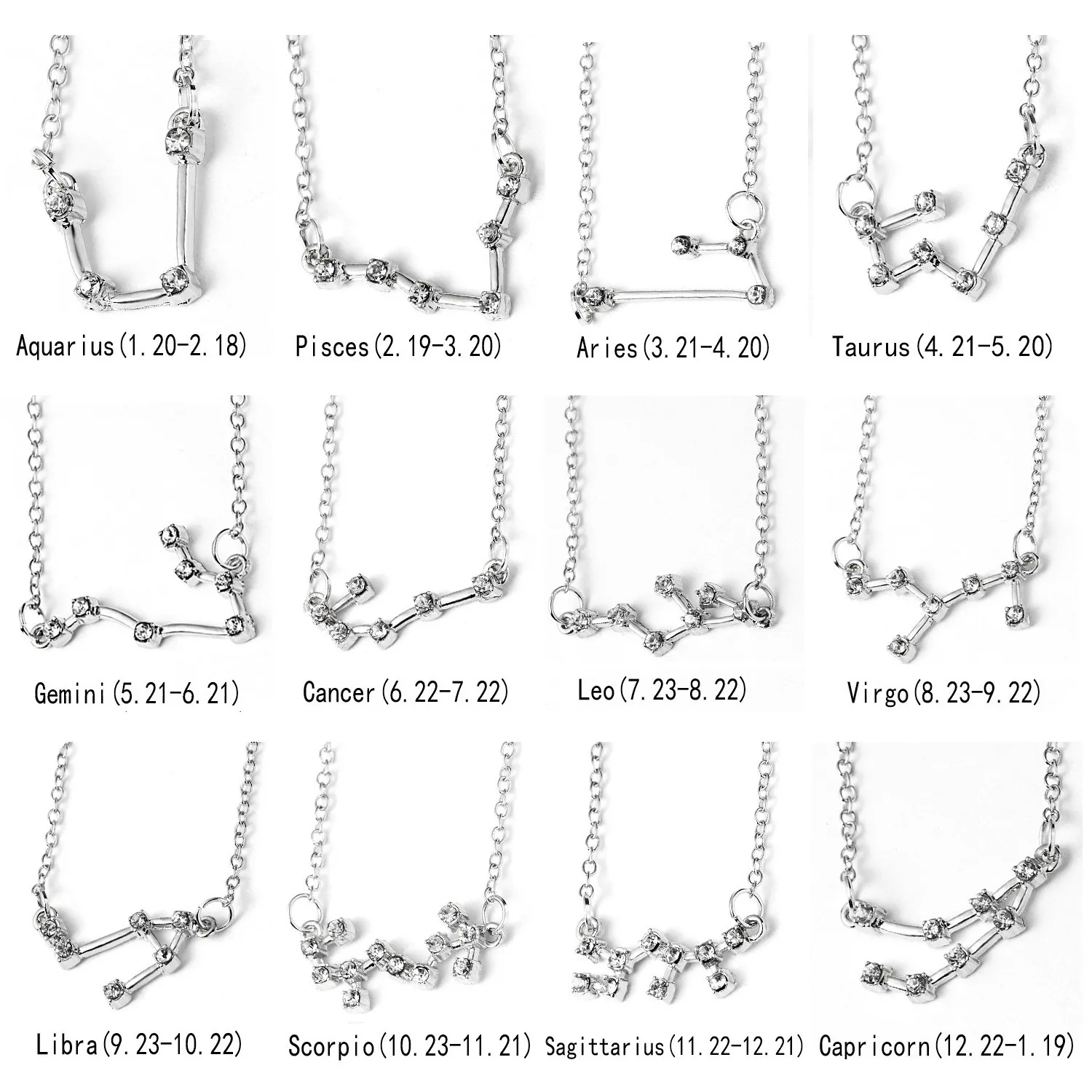 12 Constellation Necklaces Pendants Zodiac Necklace Silver Color Alloy Horoscope Sign Jewelry Gift with Retail Card