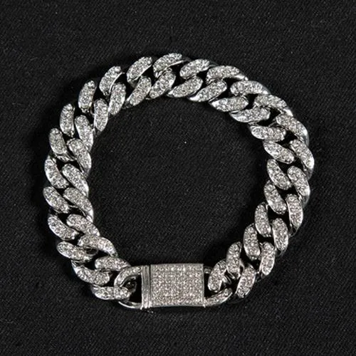 3 couleurs 13mm Hiphop Mens Full Red Diamond Cuban Link Chain Collier Bracelet gars Bling Curb Ras du cou Chaînes Miami Rapper Bijoux f208o