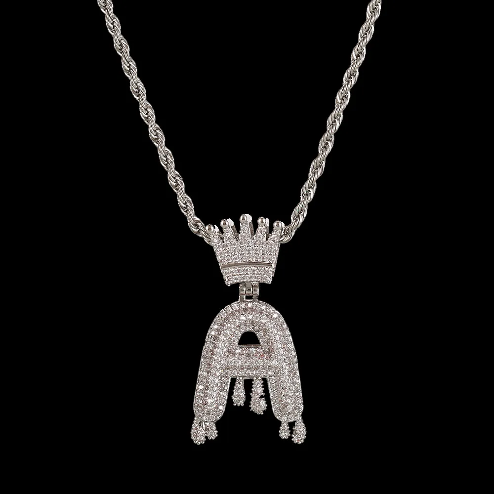 Mode 26 letters diamant hanger ketting mannen dames hiphop vol kristal kroon ijs uit zware ketting 3 mm 24inch257b