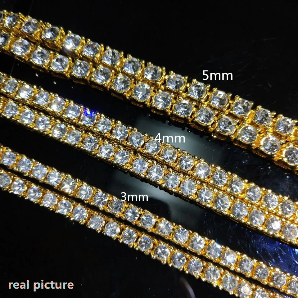 Мужская Золотая теннисная цепочка с бриллиантами Iced Out, модные ювелирные изделия в стиле хип-хоп, ожерелье из муассанита, 3 мм, 4 мм, 5 мм2504
