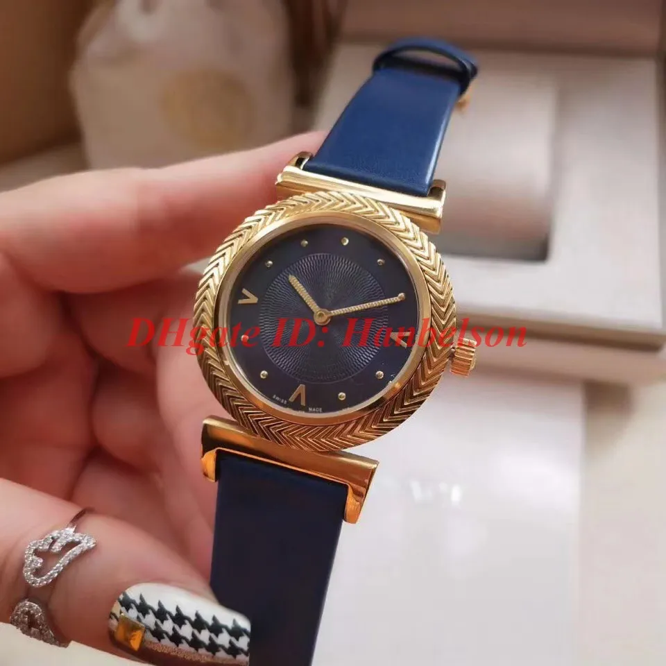 Fashion Red Damen Luxus Uhren Woman Quartz Orologio di Lusso High Quality Arear Case en cuir Boucotte pliante Wristwatch208J