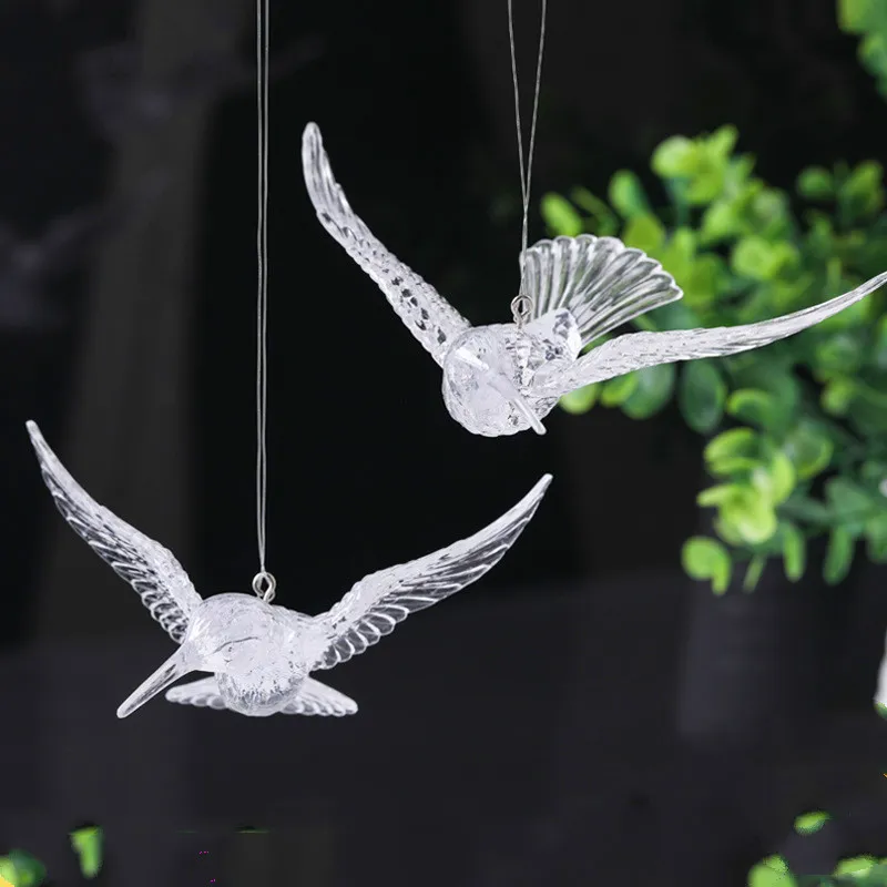 12 piezas de alta calidad europea colgante cristal acrílico pájaro colibrí antena de techo hogar boda etapa decoración adornos 236e