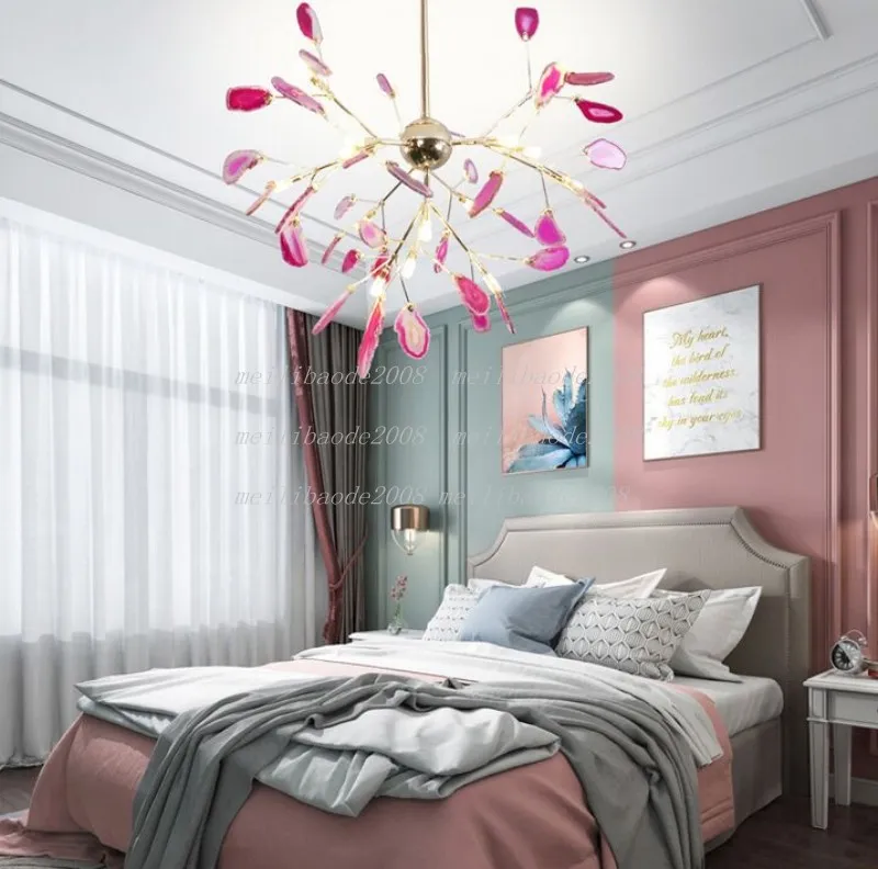Lustre rose LED moderne pour chambre d'enfants de filles lustre violet de conception italienne unique dans les lampes décoratives de restaurant de chambre à coucher MYY239n