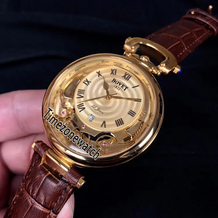 Bovet Amadeo Fleurier Grand Compitations Virtuoso Skeleton Tourbillon Automatic Yellow Gold Gold Dial Mens Watch Leather TimeZone 208M