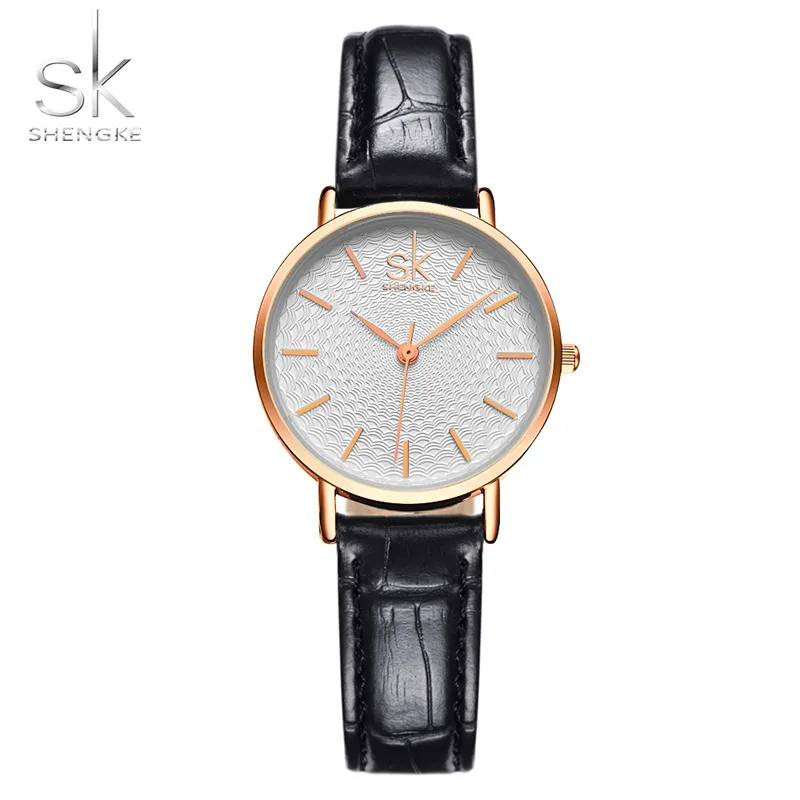 Reloj Shengke de lujo para mujer, famoso reloj de pulsera con diseño de moda y esfera dorada, relojes de pulsera para mujer, reloj femenino SK New236Y