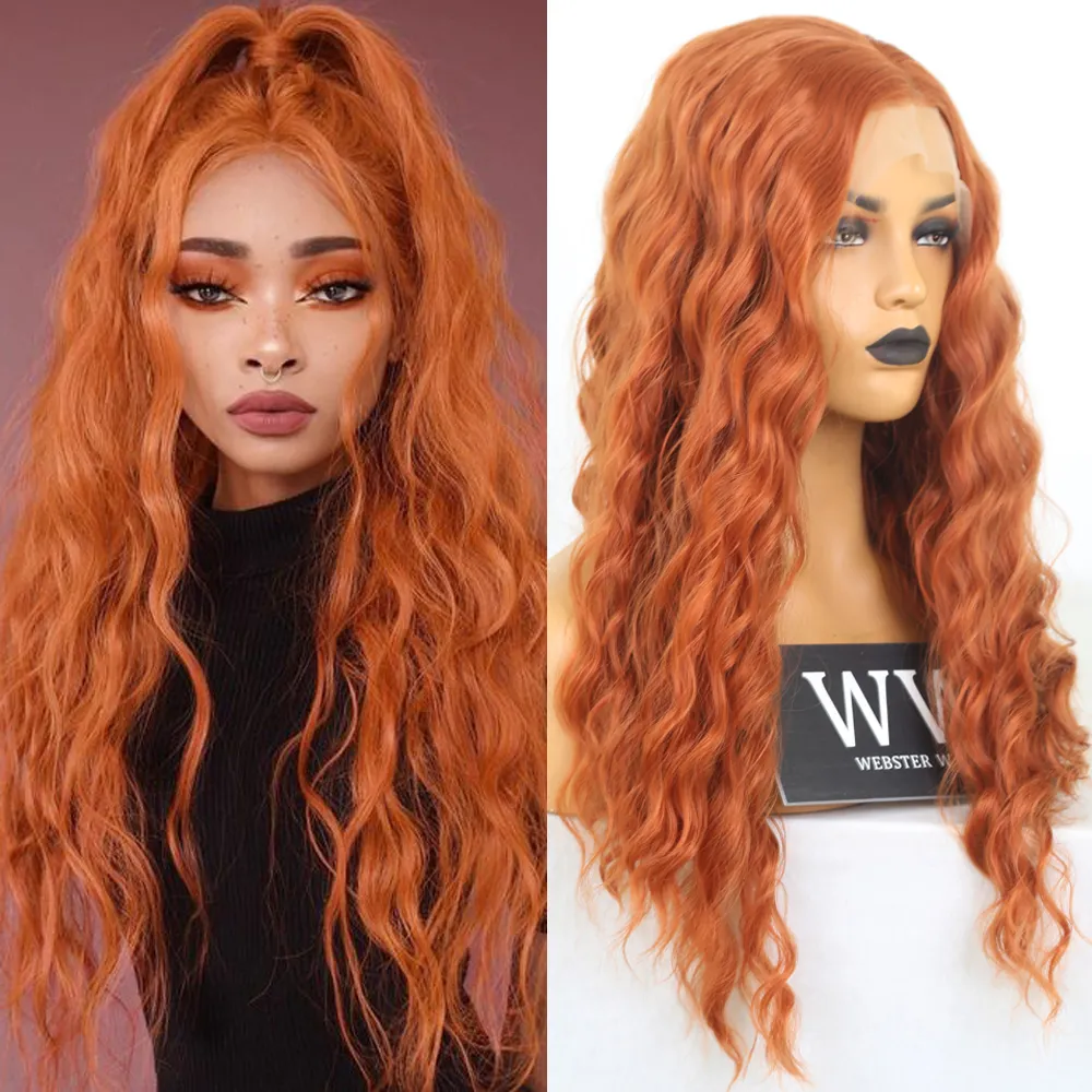 Heat Resistant Lace Front Wigs Deep Wave Part Orange Cosplay Color Lace Front Synthetic Wigs for Women Full Density2813936