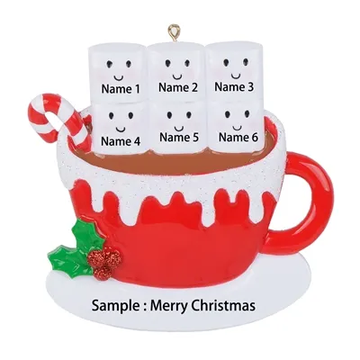 Tasse de cacao entière avec famille de guimauves de 6, ornement de noël personnalisé, utilisé pour les souvenirs de vacances, décoration de la maison, 230x