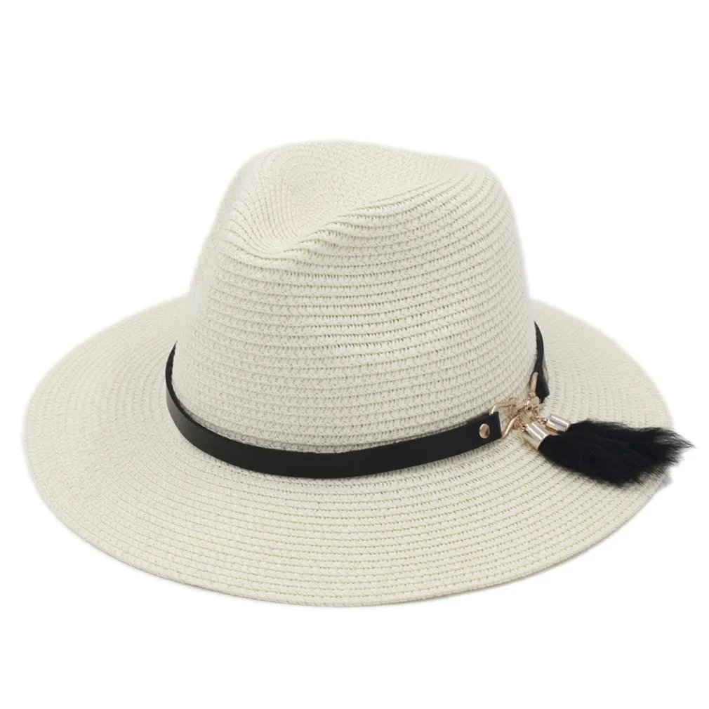 Plastic Straw Chapeau Unisex Spring Summer Party Street Outdoor Beach Sunhat Wide Floppy Brim Cap Panama Lover Top Hat with Belt B7427065