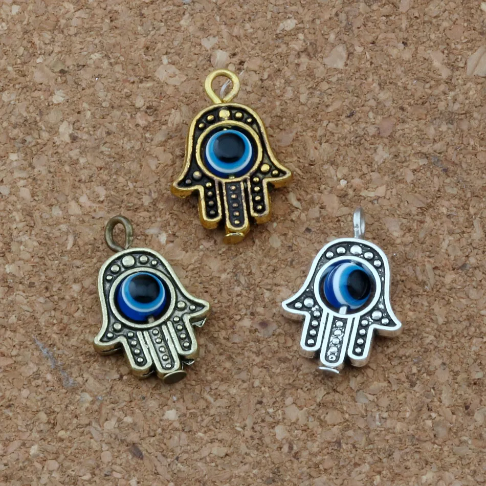 90 pièces Hamsa main oeil bleu perle Kabbale bonne chance pendentif à breloque bijoux bricolage idéal pour bracelet collier boucles d'oreilles 18 2x12 8mm 3 couleurs A-3280K