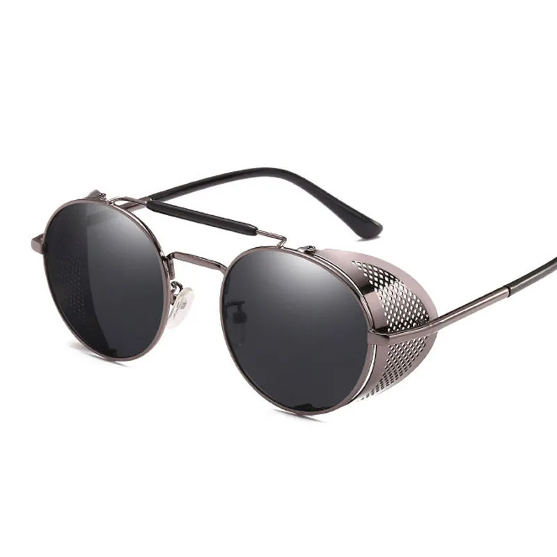 Luxury-Retro Steampunk Sunglasses goggle Round Designer Steam Punk Metal Shields Sunglasses Men Women UV400 Gafas de Sol313A