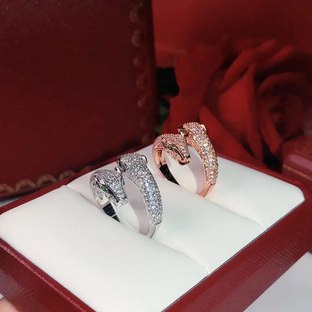 Punkowa osobowość dominująca podwójna cyrkon lampart pierścionek damski luksusowy taniec dający prezenty ring3569