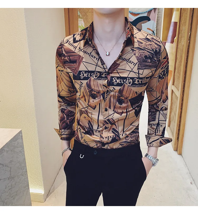 nieuwe Europese en Amerikaanse men039s shirt met lange mouwen men039s brief bedrukt shirt casual shirt heren feestkleding shirts7634352