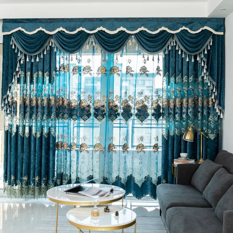 Rideaux de chambre à coucher en Chenille brodés de velours européens, pour salon, rideau de fenêtre en Tulle moderne, cantonnière de décoration T200323204i