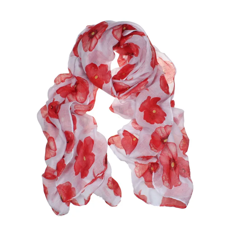 Szaliki 90 cm 180 cm szalik czerwony mak -papy nadruk długie kwiaty plażowe opakowanie damskie szal sprzedaj #p51324J