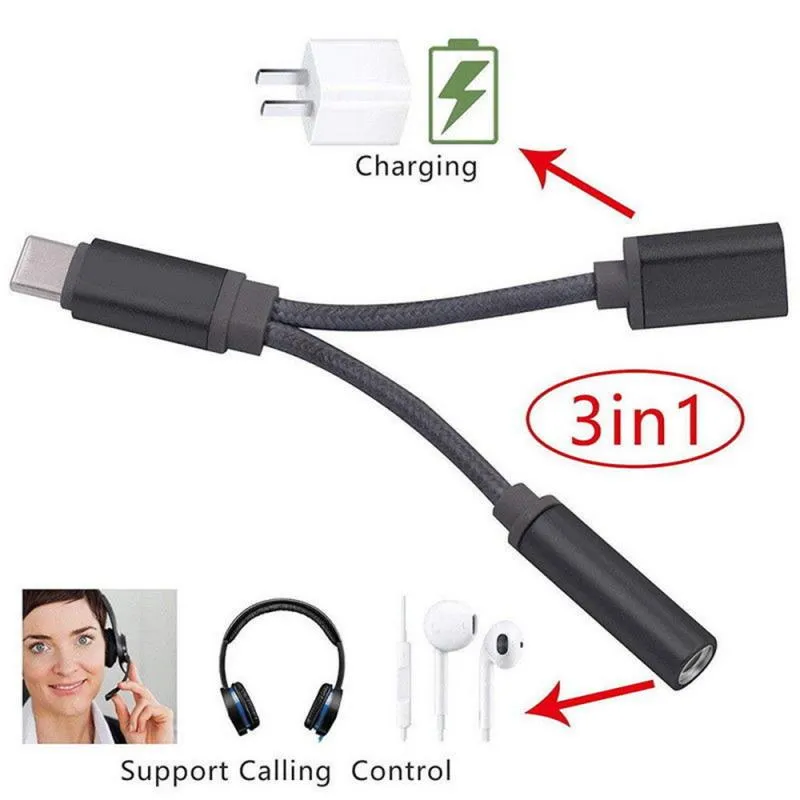 Najnowszy 2 in1 TYPEC CONWERTOR USB Kabel ładujący 35 mm O słuchawek słuchawkowy dla Xiaomi dla Huawei Samsung6980686