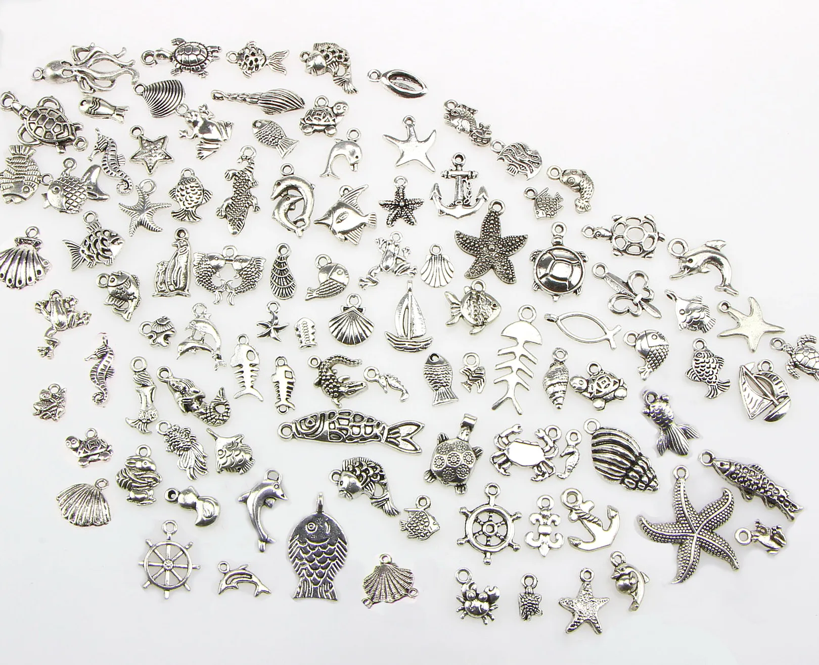Misturado 100 designs tartaruga marinha sapo sereia caranguejo crocodilo polvo osso de peixe tema náutico pingentes para colar diy bang246l