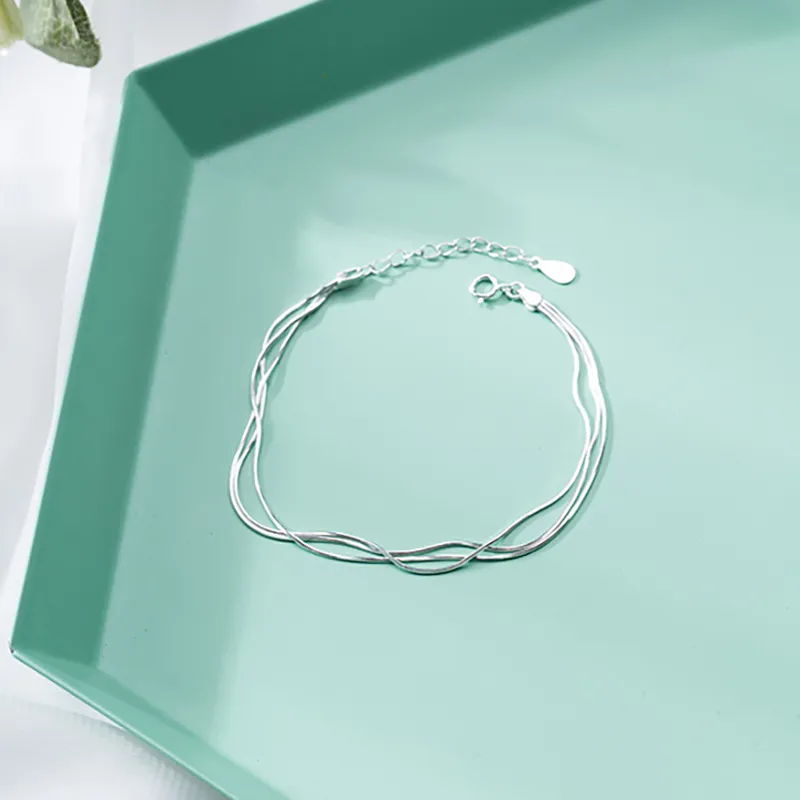 Anenjery Simple 925 Sterling Silver Snake Bone Chain Anklet Bracelet for Women Girl Gift S-B348228T