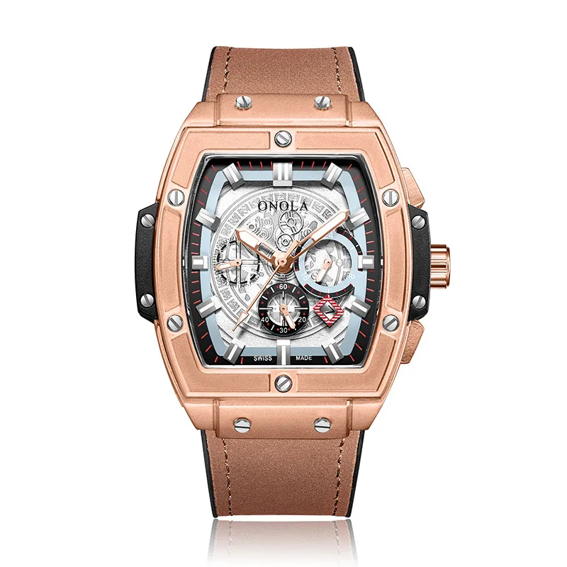 CWP Onola Brand Luxury Classic Quartz Watch 2021 Lumious Tonneau Square Big Wristwatch Business Disigner för man270f