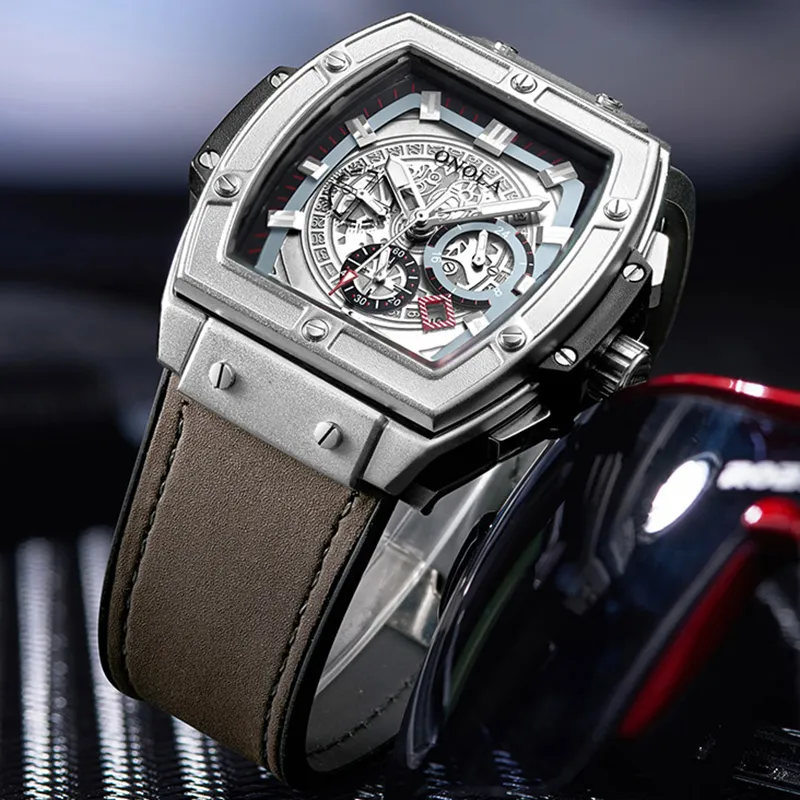 CWP Onola Brand Luxury Classic Quartz Watch 2021 Lumious Tonneau Square Big Wristwatch Business Disigner för man270f