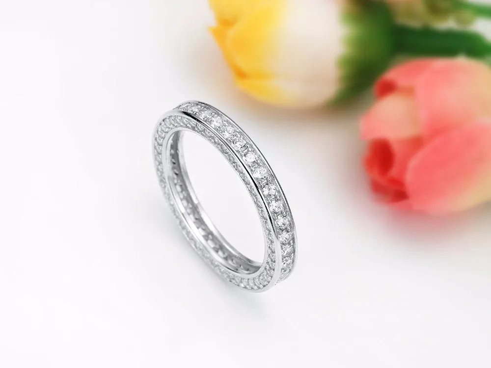 Fashion Vintage Jewelry Real 925 Sterling Silver Full Round Cut White Sapphire CZ Diamond Gemstones Women Wedding Band Ring Gift S207k