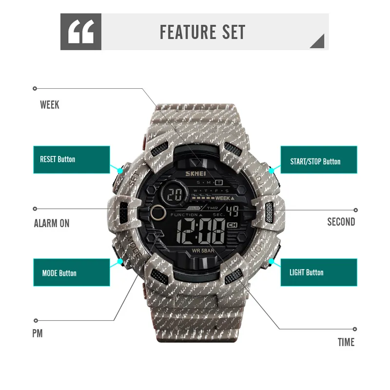 SKMEI 1472 hommes montre numérique calendrier chronographe Sports de plein air montres étanche homme montre-bracelet Relogio Masculino324h