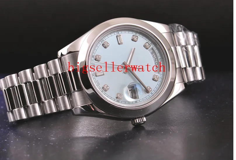 고급 고품질 시계 최고 자동 남성 시계 41mm 플래티넘 II 회장 빙하 블루 다이아몬드 218206 스테인리스 스틸 270o