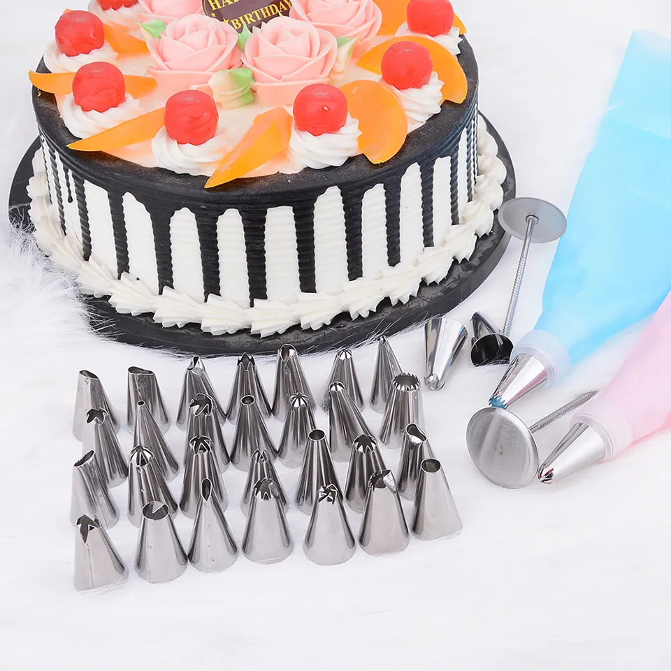 Dysze ciasta konwerter torba ciasta 38-Zestaw cukierniczy dysza dysza krem ​​ze stali nierdzewnej narzędzia do pieczenia dekoracji