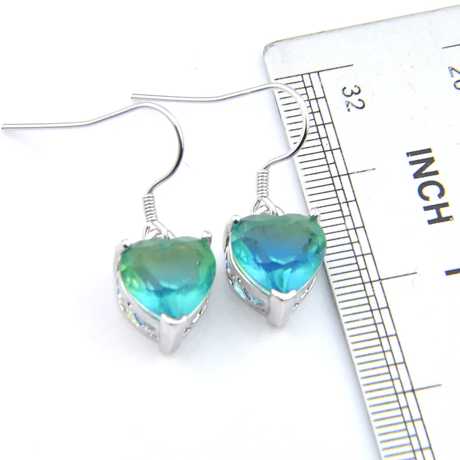 LuckyShine Whole Heart-shaped Bi Colored Tourmaline Zircon Earring Silver Plated For Women Dangle earrings Hooks Jewel300t