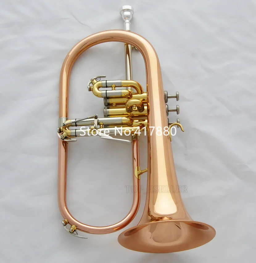 Hot Selling Bb Bugel Rose Messing Lak metaal muziekinstrument Professioneel met Mondstuk Case Gratis Verzending