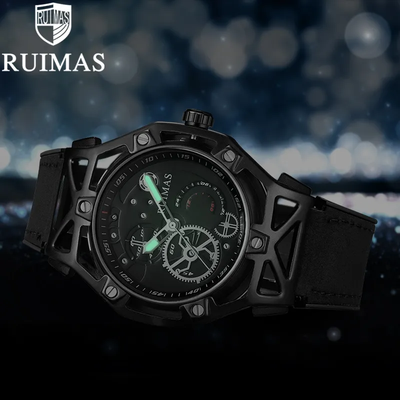 Ruimas moda negro vestido para hombre diseñador lujo militar luminoso relojes cuero clásico reloj de pulsera para Men3084