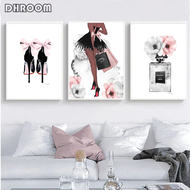 Fashion Wall Art Perfume Lips Poster Nórdico Estampa Alta Cabeça Pintura de Pintura de Mulher Pictures Para Sala de estar Modern Decoration5811950