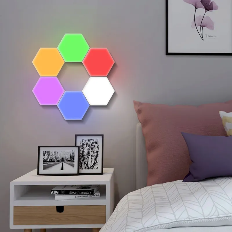 Lampe quantique LED colorée tactile, veilleuse hexagonale, assemblage magnétique, applique murale modulaire pour décoration de maison, DIY, 244g
