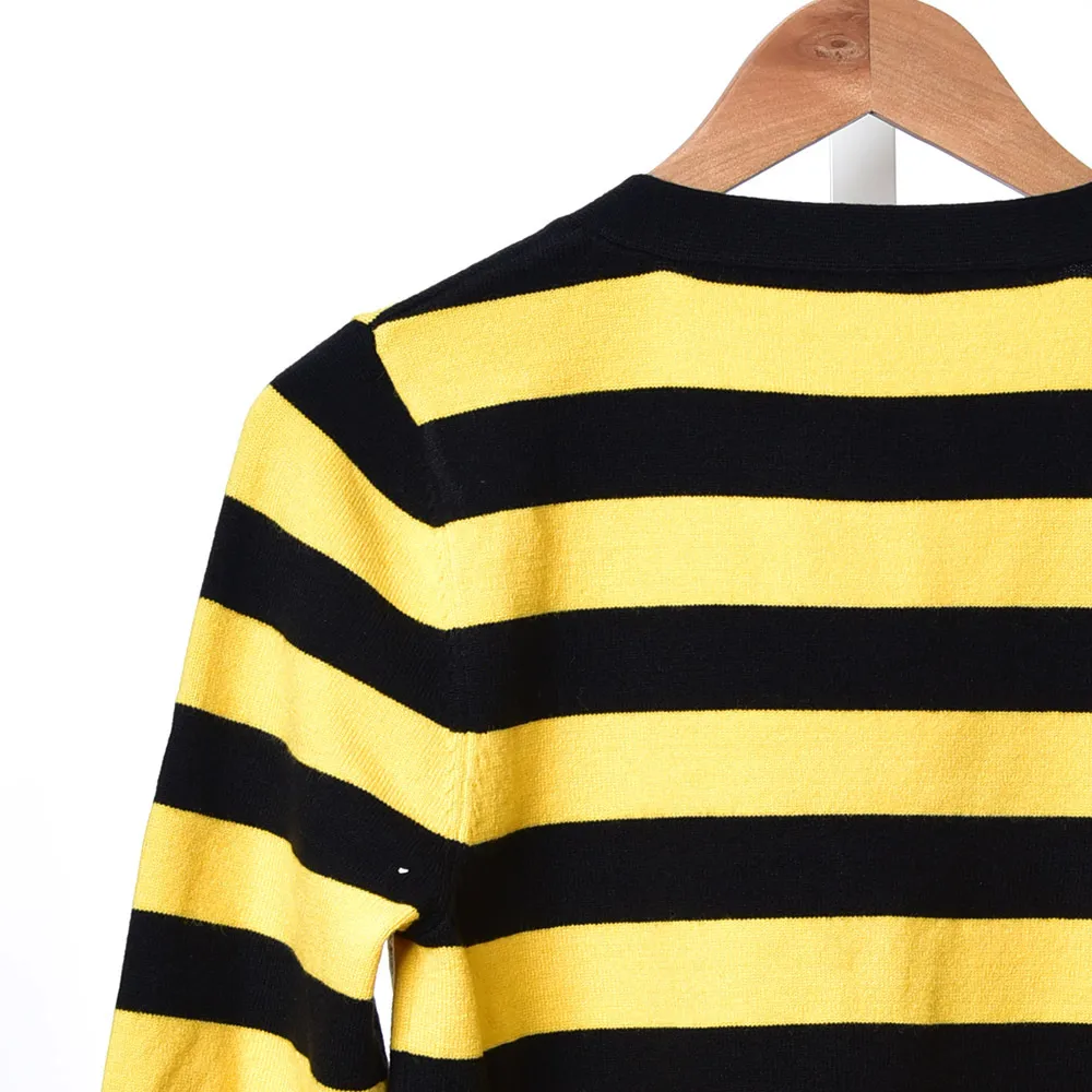 2019 осень зима с длинным рукавом v шеи желтый полосатый печать шерстяные вязаные кнопки кардиганы свитер свитер свитер женщины моды свитера d2616123