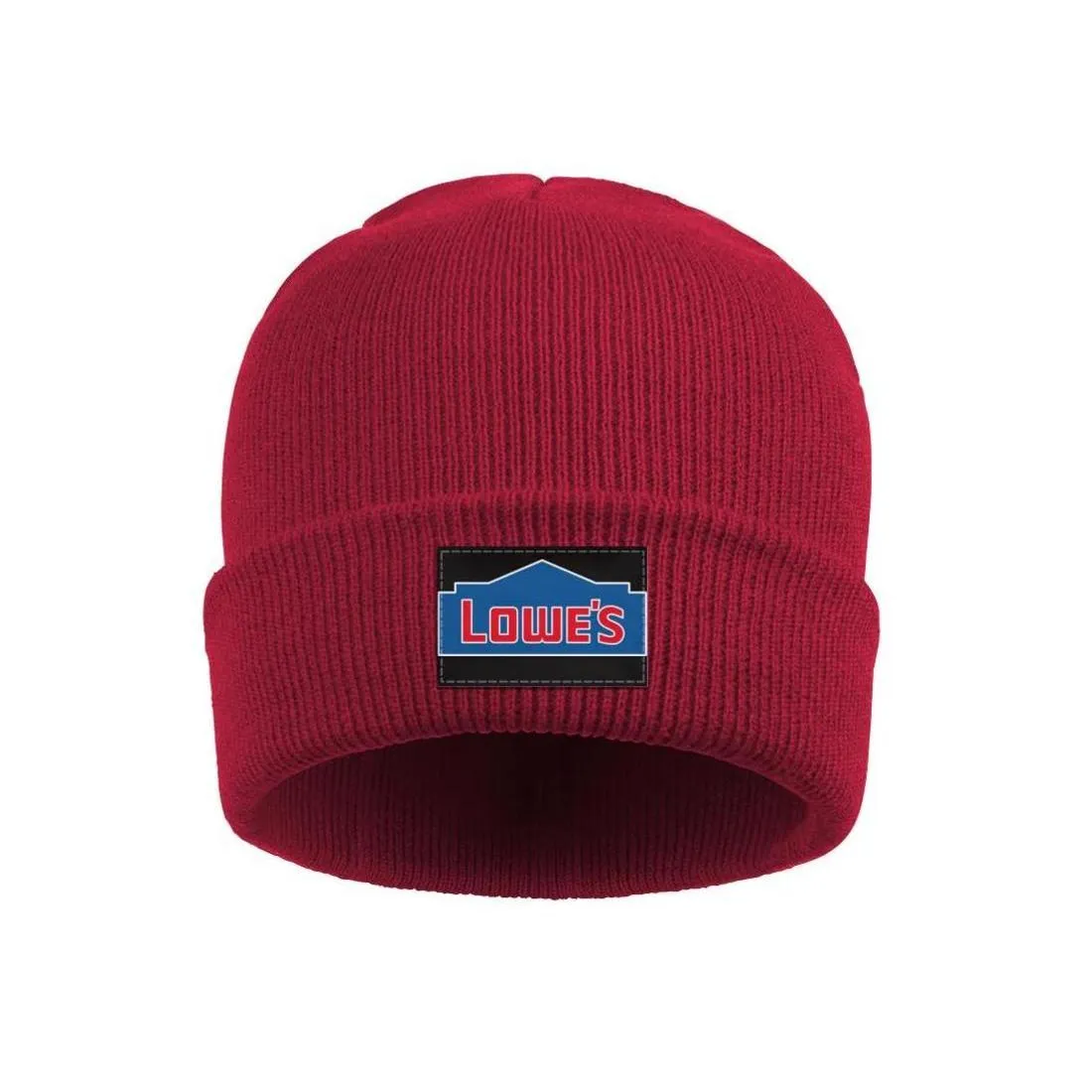 Fashion Lowe's Black lines improvement logo Winter Warm Watch Beanie Hat crochet Hats lowe's side on white Blue background red 2281066